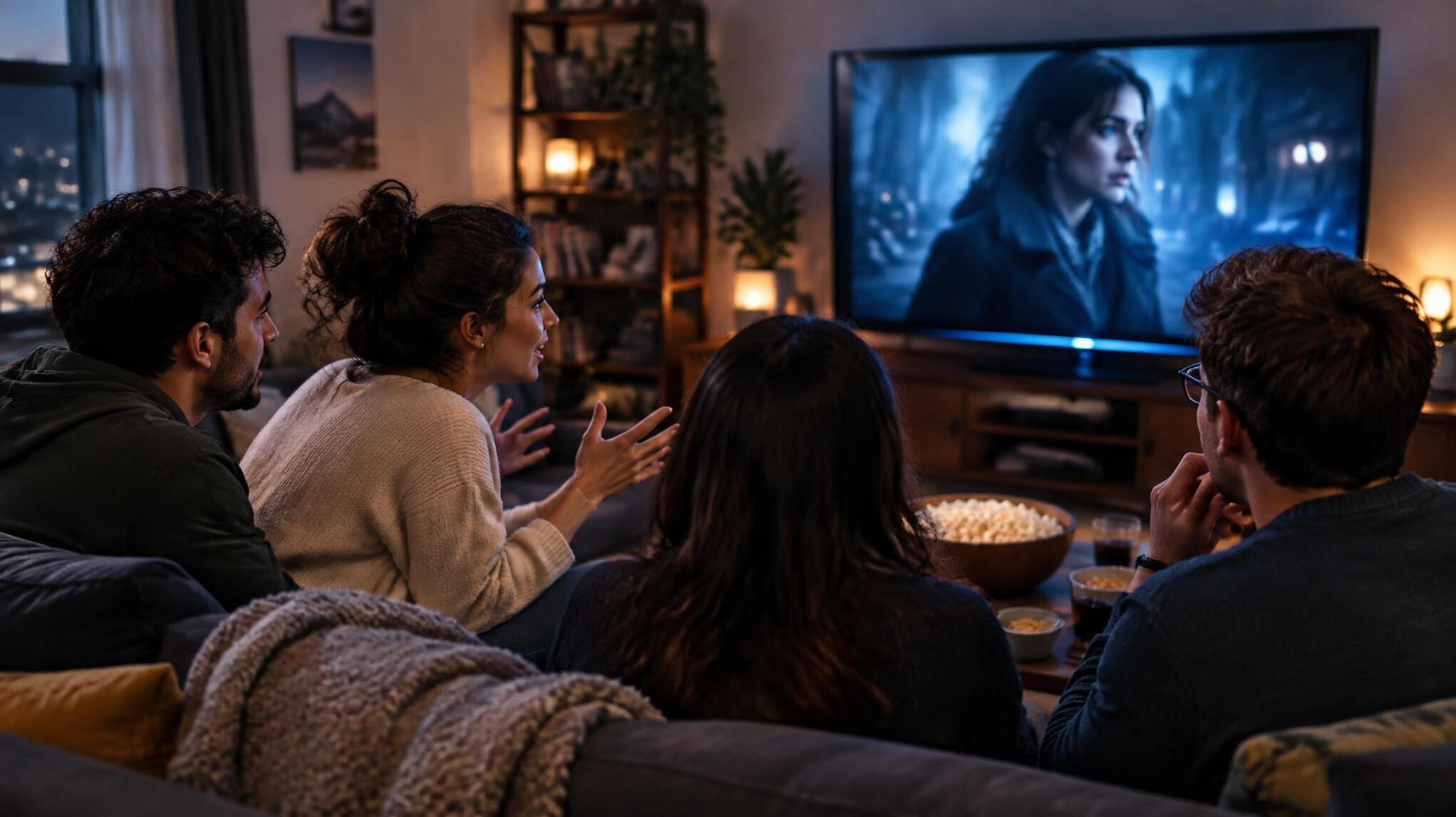 group watching tv show