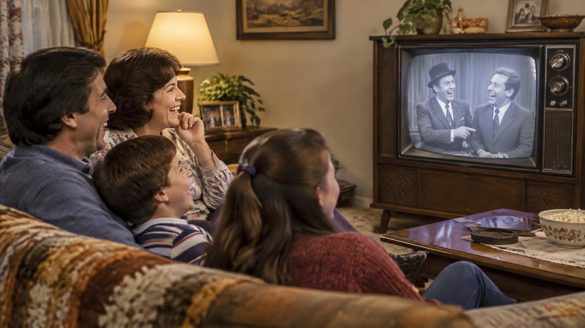 group watching tv