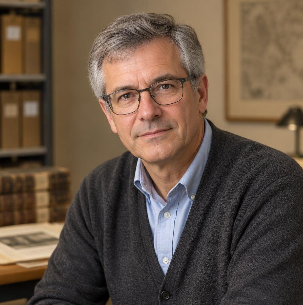 Portrait of a Swiss man archivist in his fifties with glasses